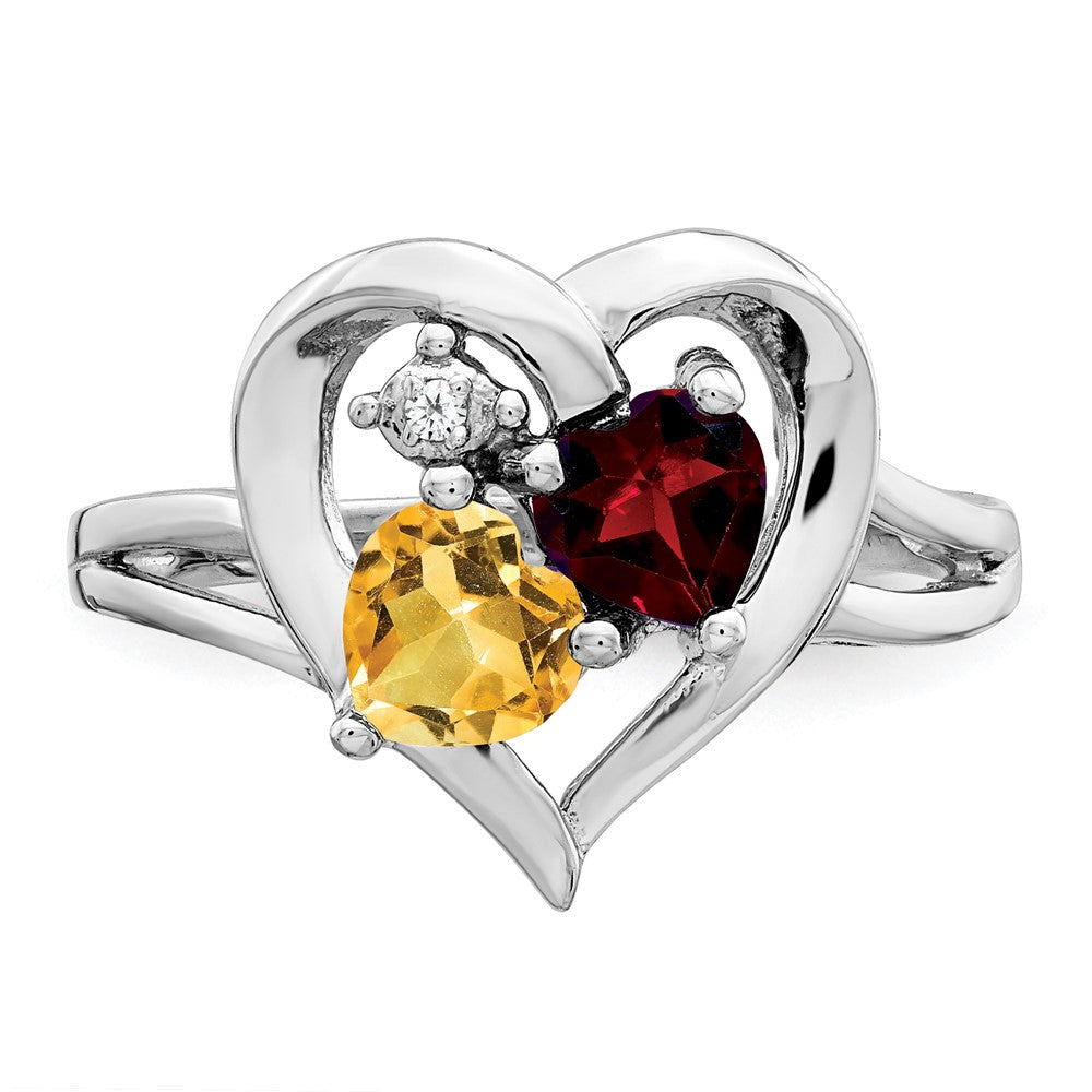 Sterling Silver Rhodium Garnet & Citrine Diamond Ring