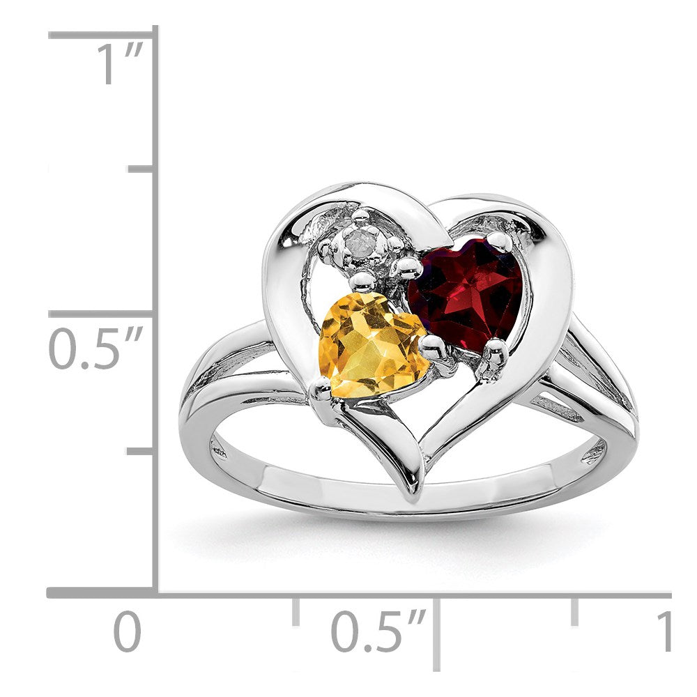 Sterling Silver Rhodium Garnet & Citrine Diamond Ring