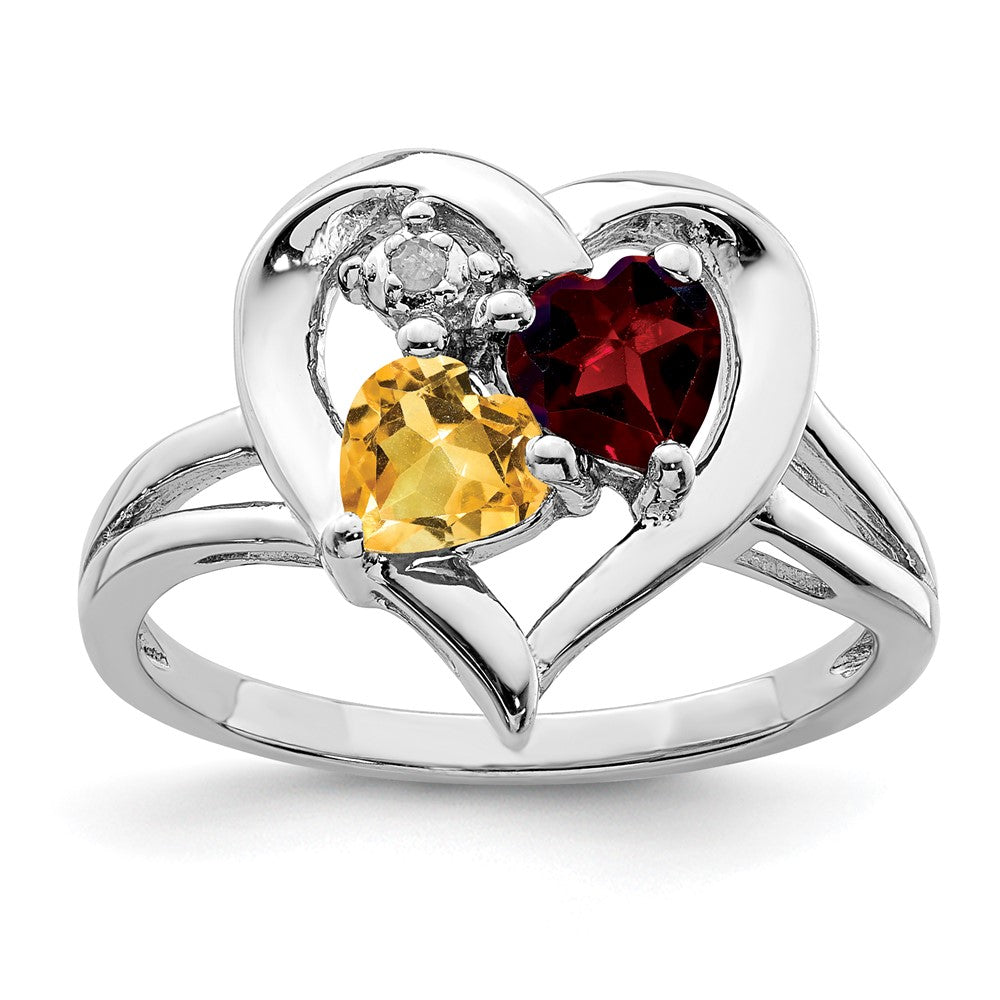 Sterling Silver Rhodium Garnet & Citrine Diamond Ring