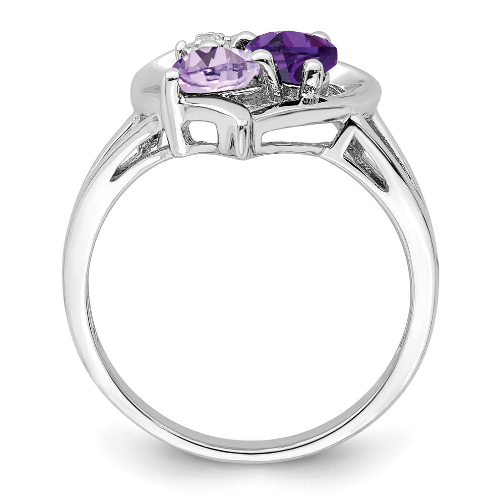 Sterling Silver Rhodium-plated Amethyst & Pink Quartz & Diamond Ring