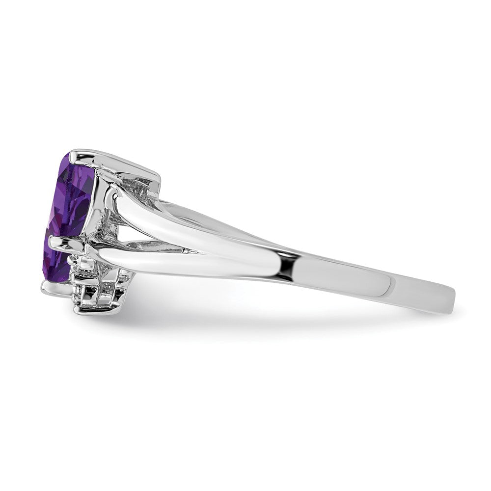 Sterling Silver Rhodium-plated Amethyst Diamond Ring