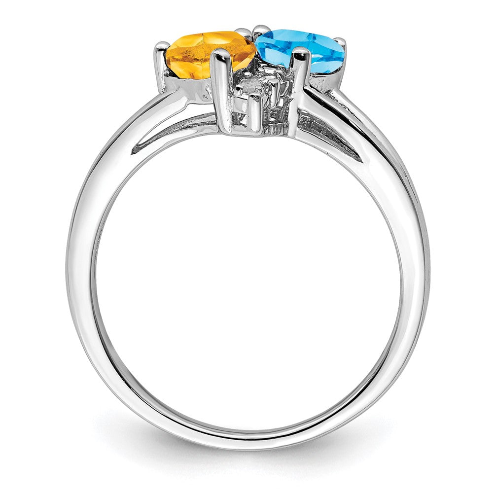 Sterling Silver Rhodium Blue Topaz & Citrine Diamond Ring