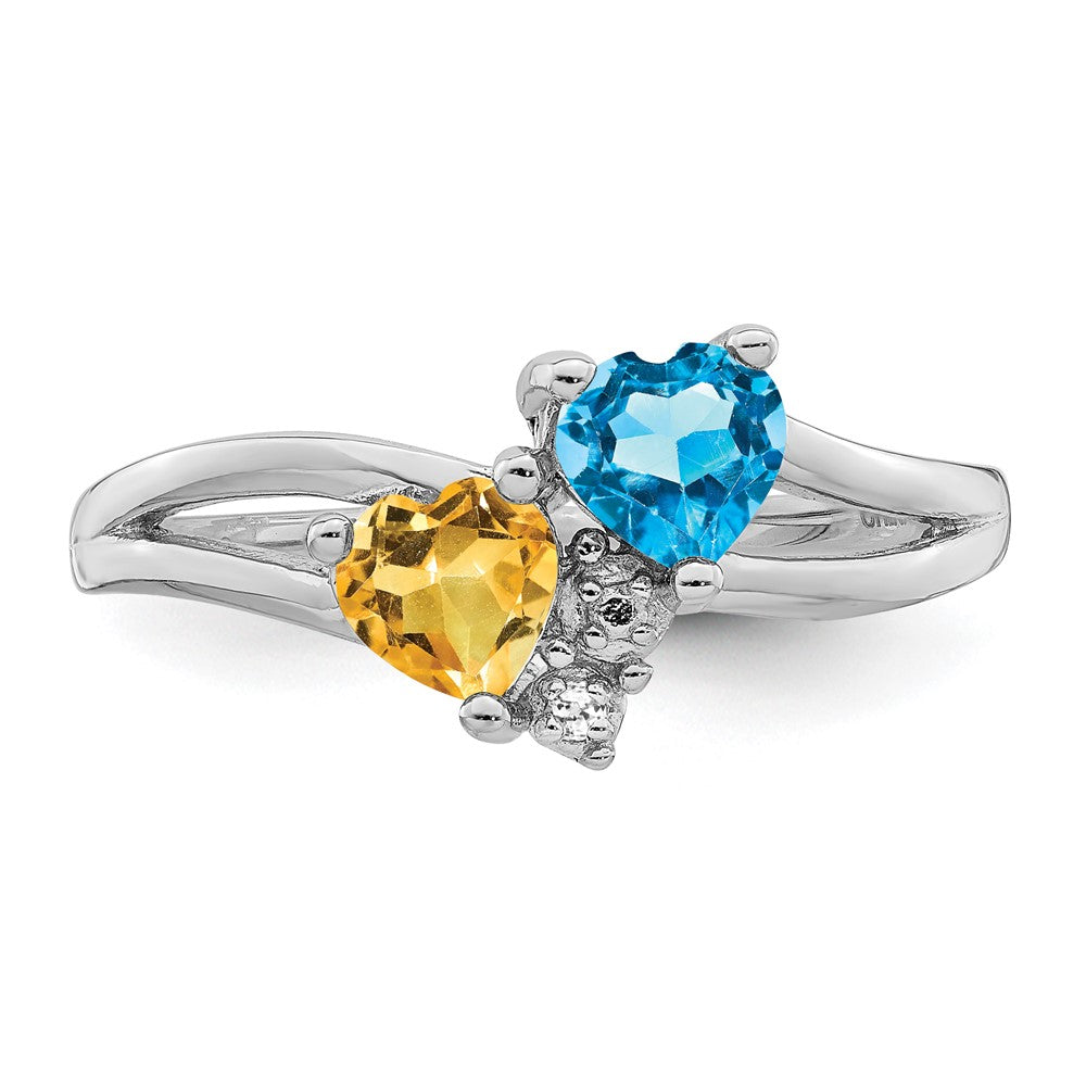 Sterling Silver Rhodium Blue Topaz & Citrine Diamond Ring