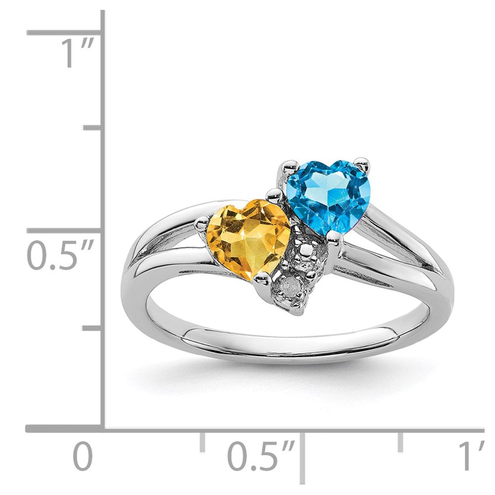 Sterling Silver Rhodium Blue Topaz & Citrine Diamond Ring