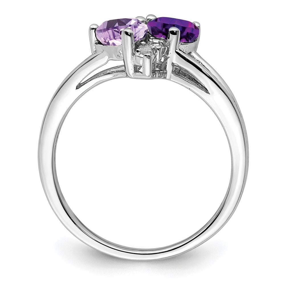 Sterling Silver Rhodium-plated Amethyst & Pink Quartz & Diamond Ring