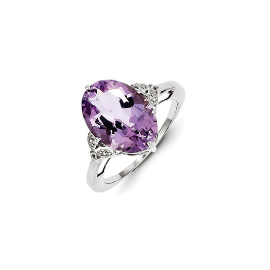 Sterling Silver with Amethyst and White Topaz Oval Ring