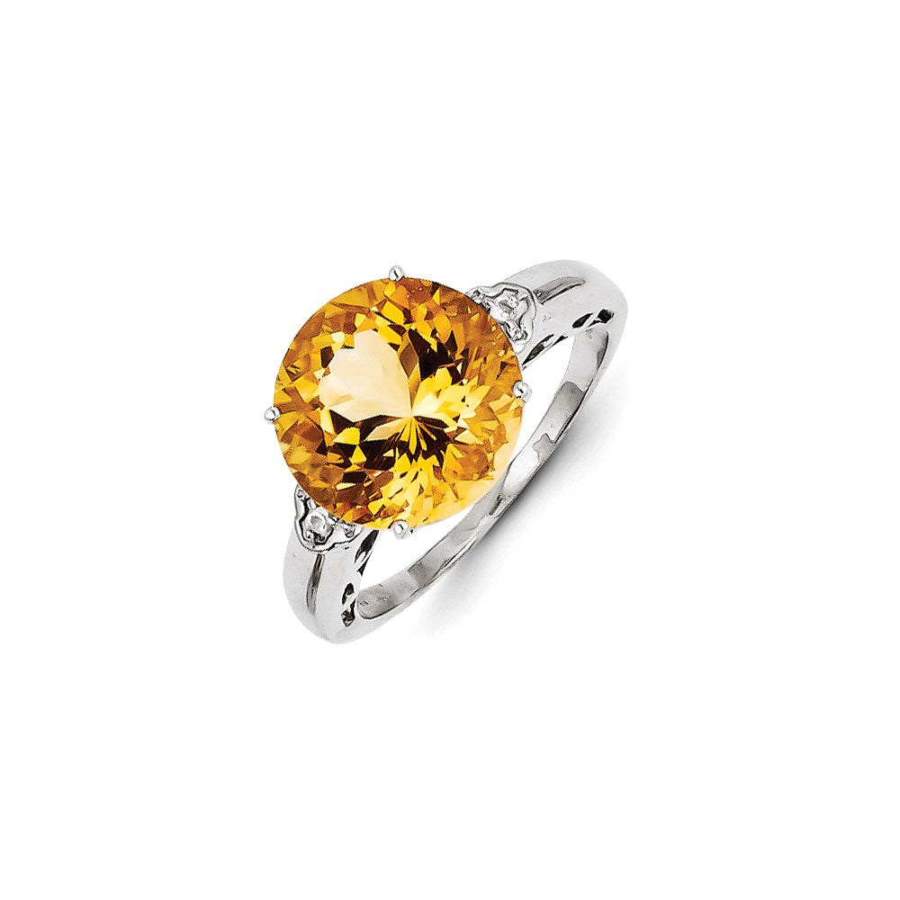 Sterling Silver with Citrine and White Topaz Round Ring