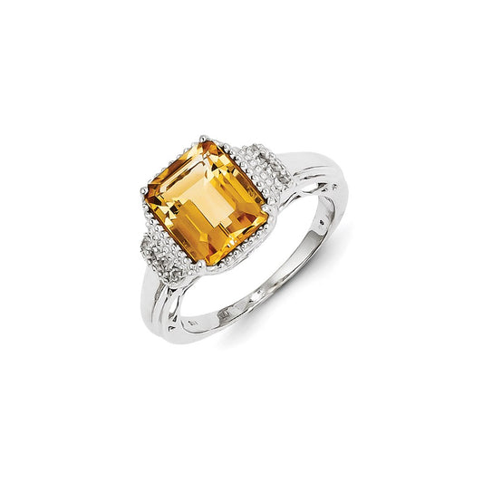 Sterling Silver with Citrine and White Topaz Rectangular Ring