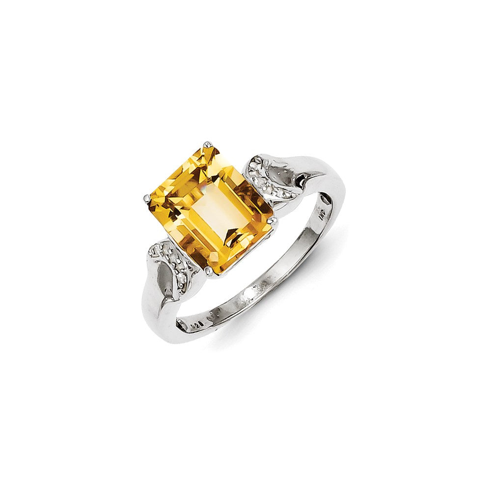 Sterling Silver with Citrine and White Topaz Rectangular Ring