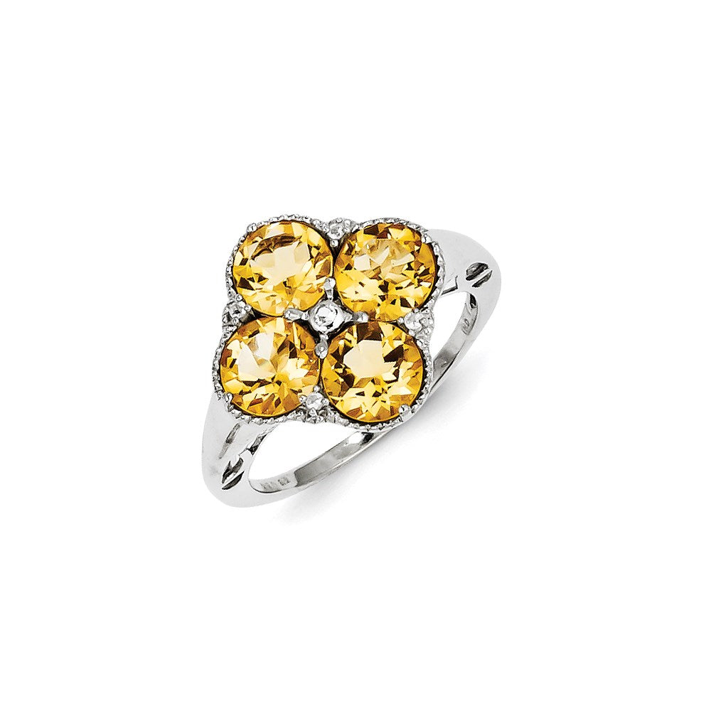 Sterling Silver with Citrine and White Topaz Round Ring