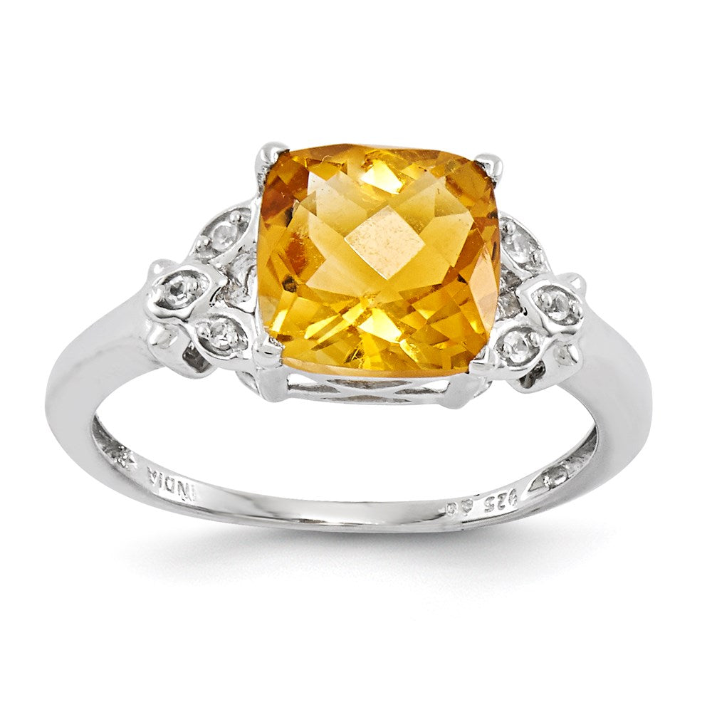 Sterling Silver with Citrine and White Topaz Round Ring