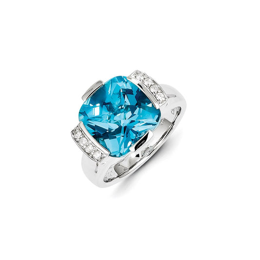 Sterling Silver Diamond and Swiss Blue Topaz Ring