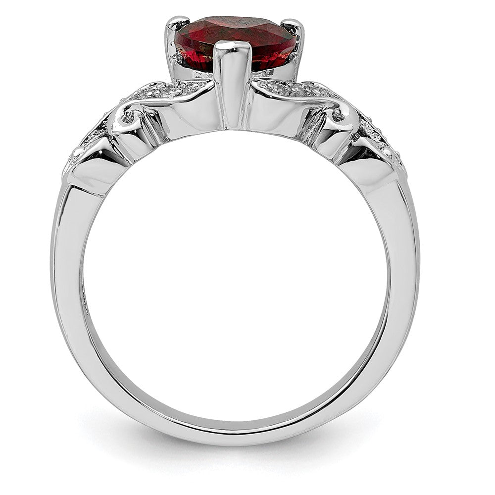 Sterling Silver Rhodium-plated Diamond and Garnet Ring