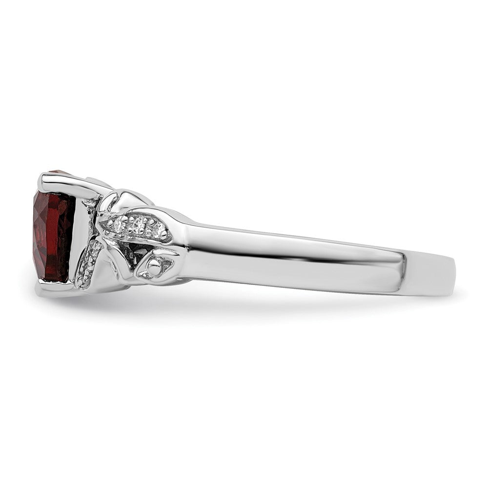 Sterling Silver Rhodium-plated Diamond and Garnet Ring