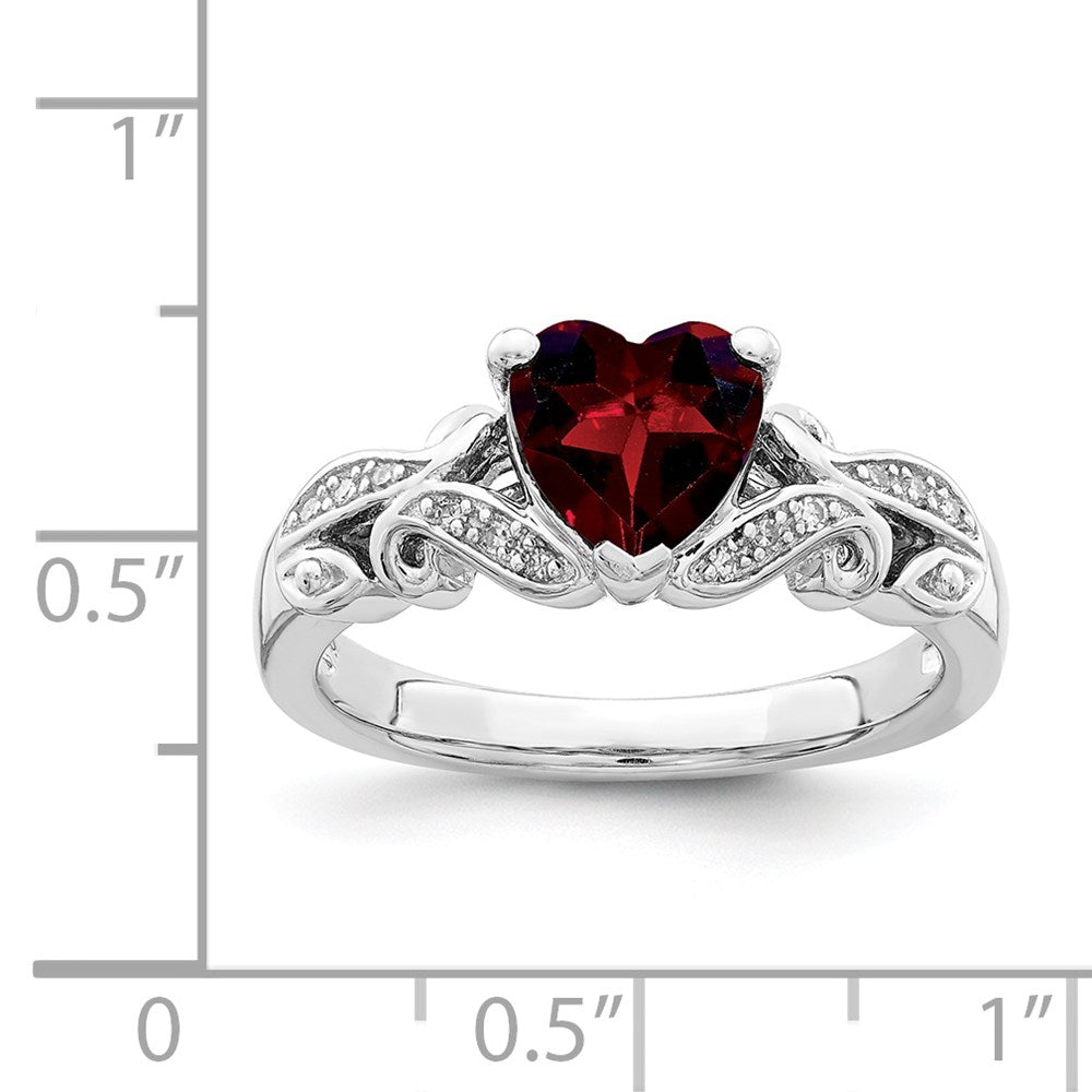 Sterling Silver Rhodium-plated Diamond and Garnet Ring