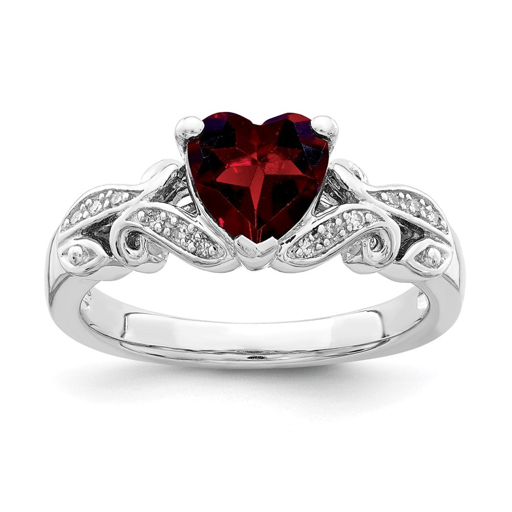 Sterling Silver Rhodium-plated Diamond and Garnet Ring