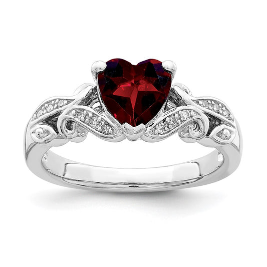 Sterling Silver Rhodium-plated Diamond and Garnet Ring