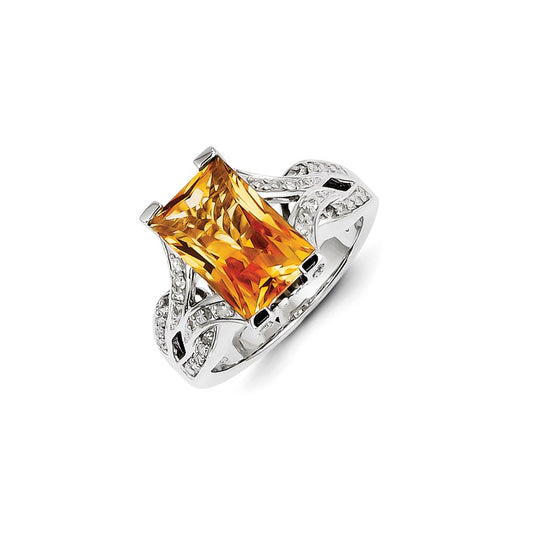 Sterling Silver Diamond and Citrine Ring