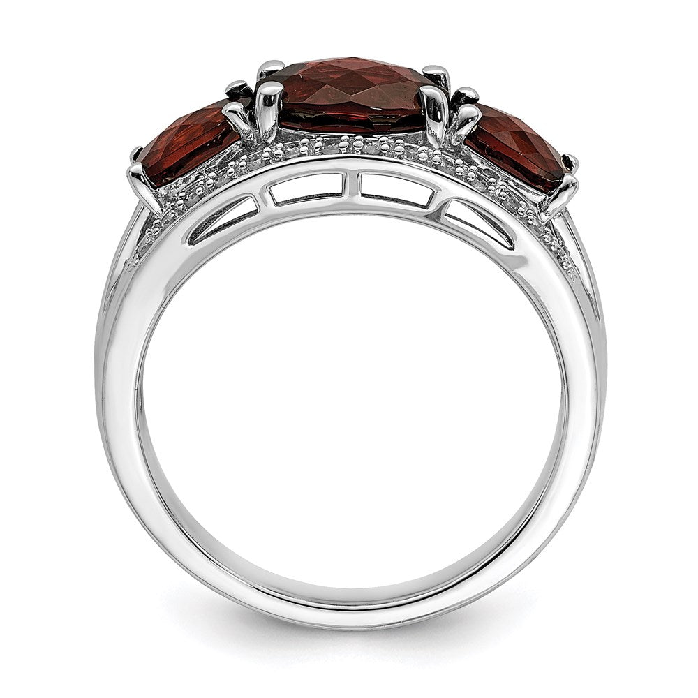 Sterling Silver Rhodium-plated Diamond and Garnet Ring