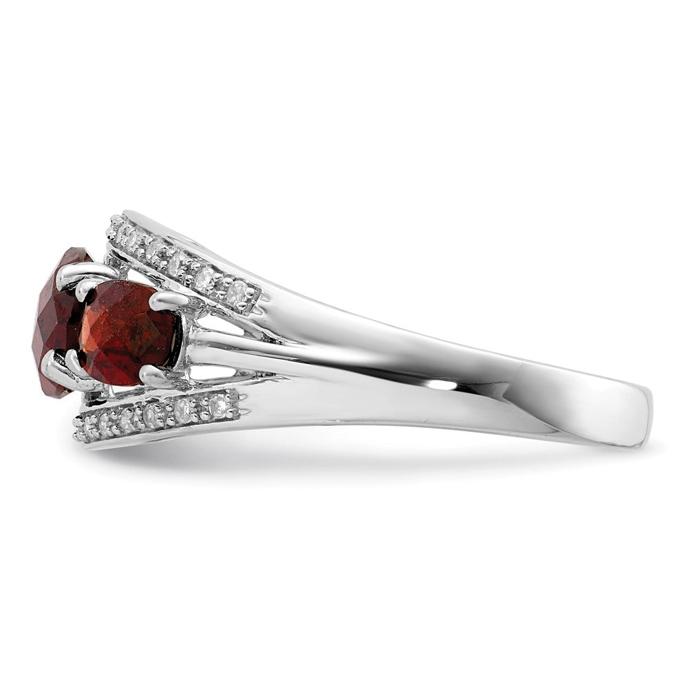 Sterling Silver Rhodium-plated Diamond and Garnet Ring