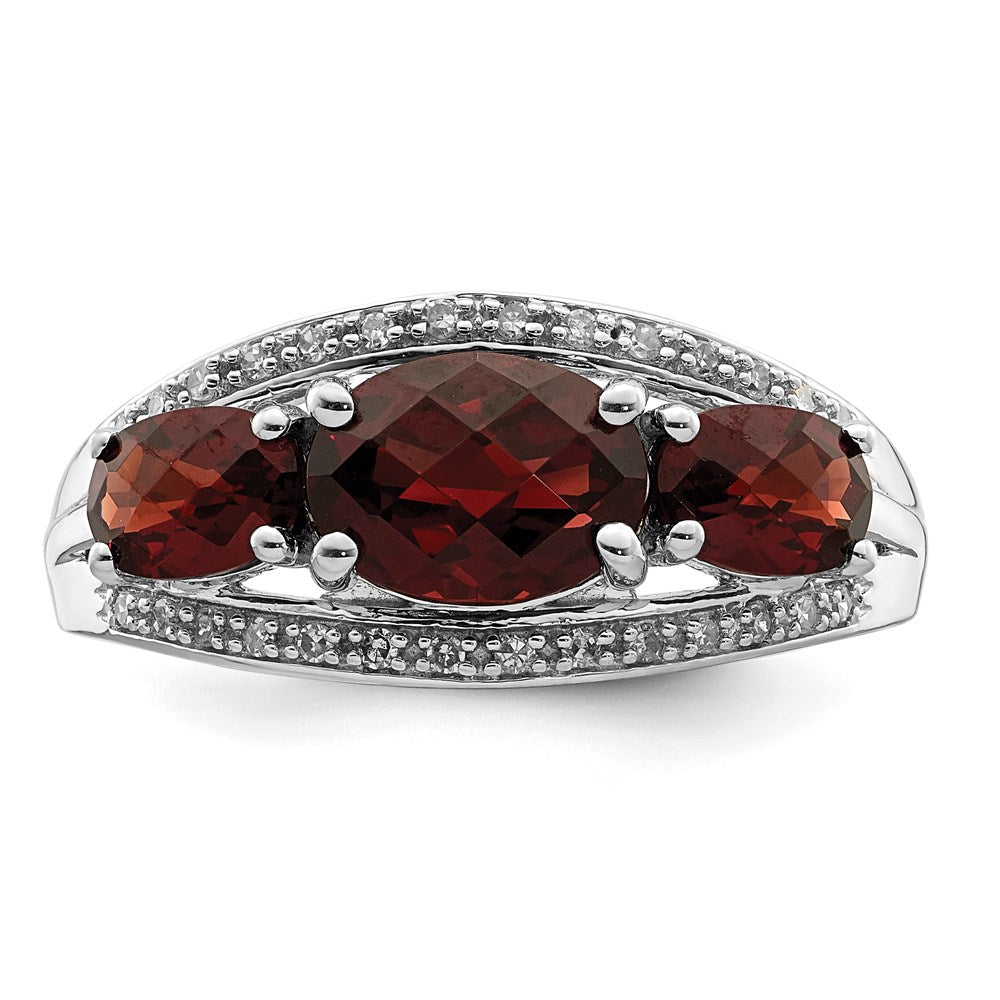 Sterling Silver Rhodium-plated Diamond and Garnet Ring