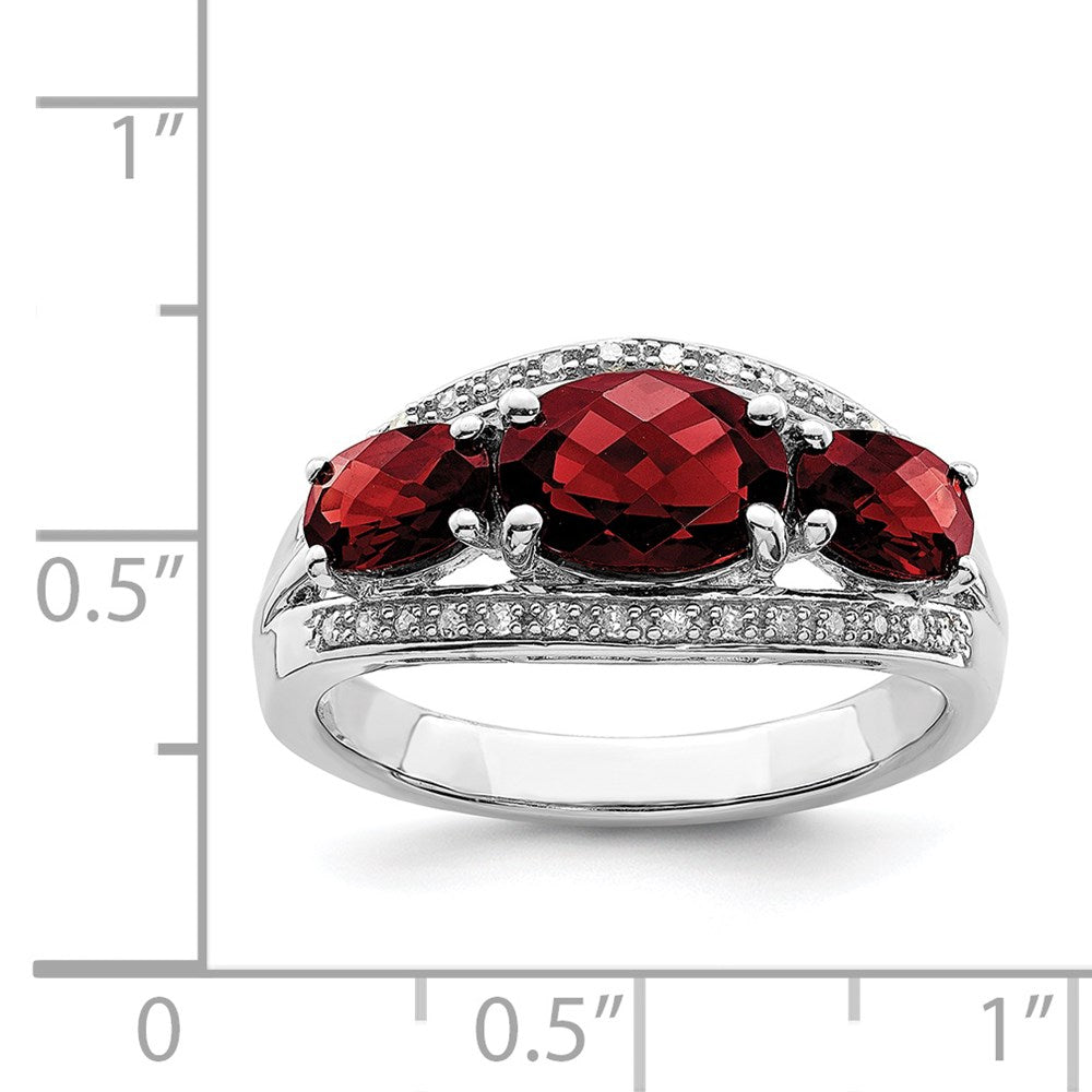 Sterling Silver Rhodium-plated Diamond and Garnet Ring