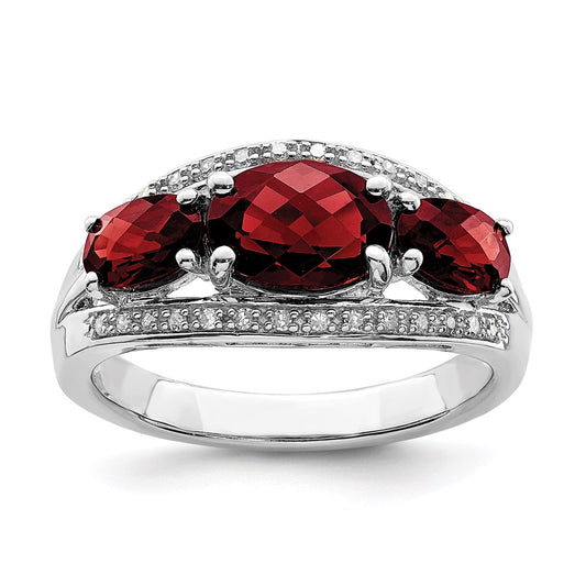 Sterling Silver Rhodium-plated Diamond and Garnet Ring