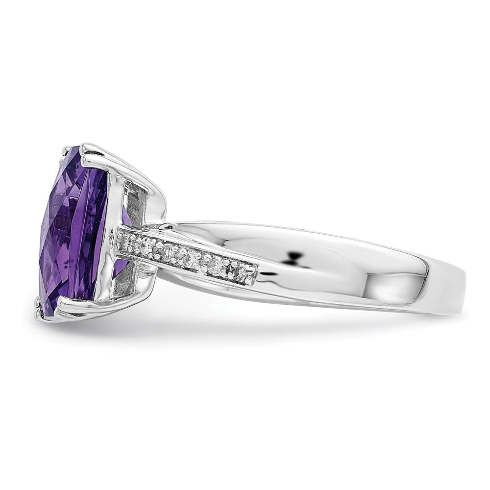 Sterling Silver Rhodium-plated Diamond and Amethyst Ring