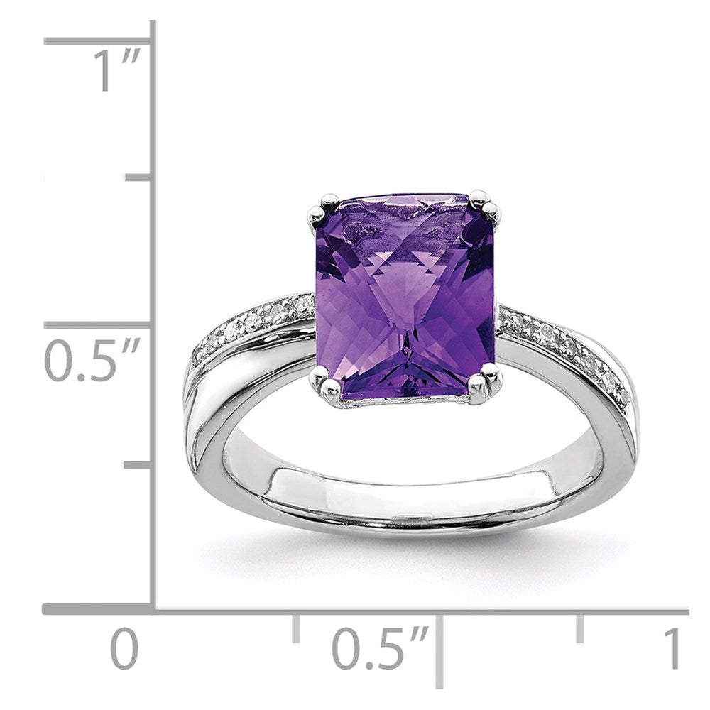 Sterling Silver Rhodium-plated Diamond and Amethyst Ring