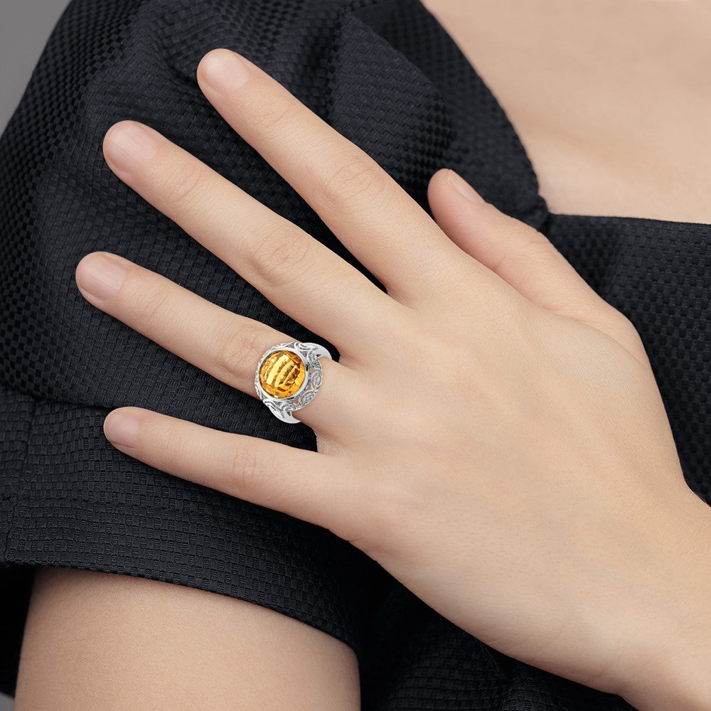 Sterling Silver Rhodium Citrine Ring