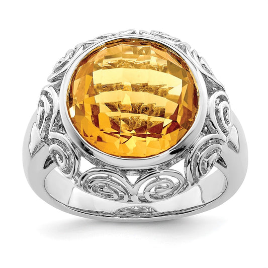 Sterling Silver Rhodium Citrine Ring