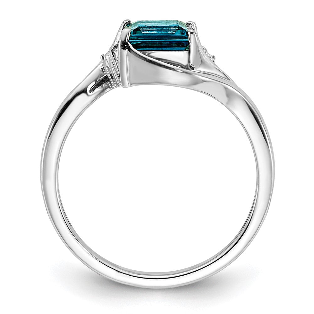 Sterling Silver Rhodium Plated Diamond & London Blue Topaz Ring