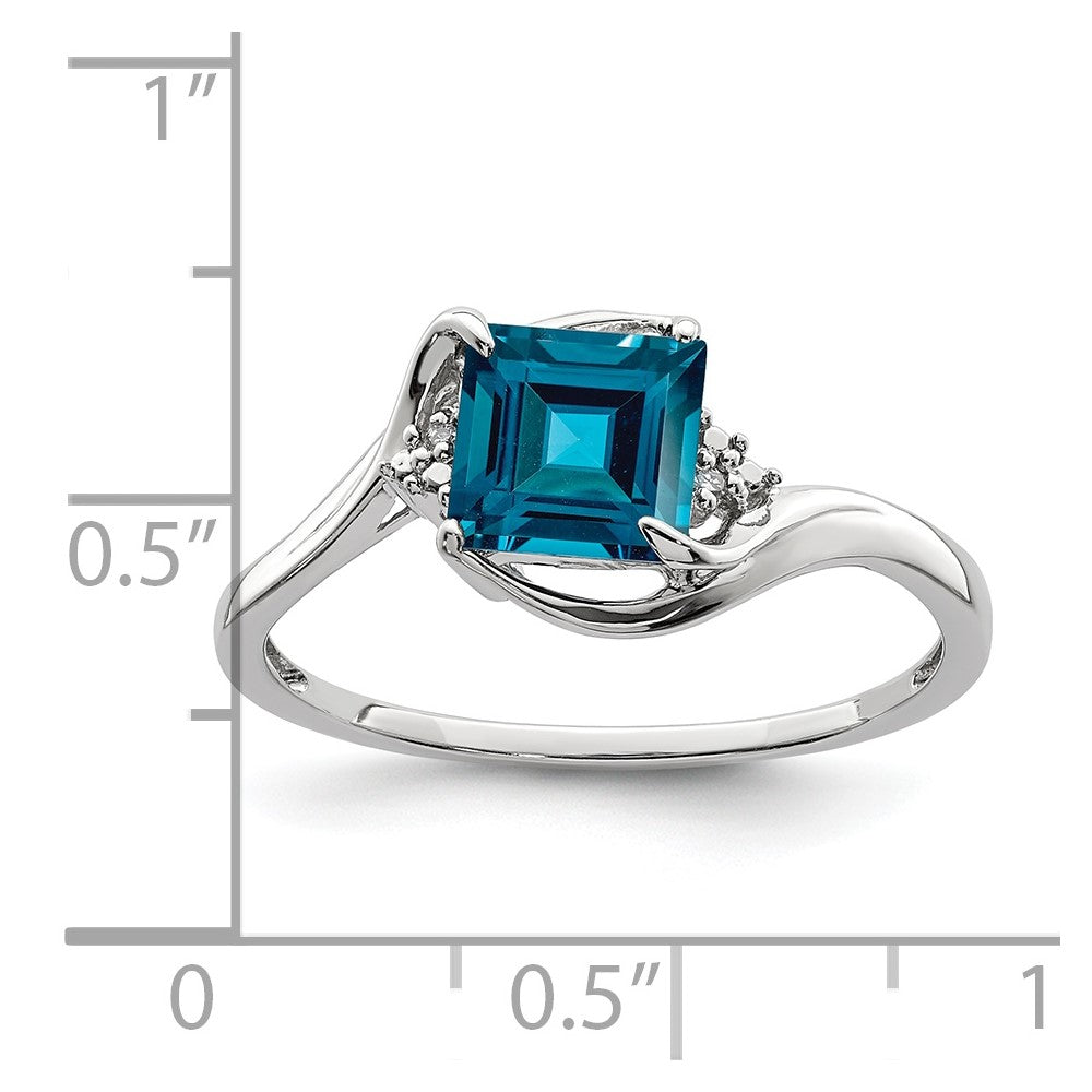 Sterling Silver Rhodium Plated Diamond & London Blue Topaz Ring