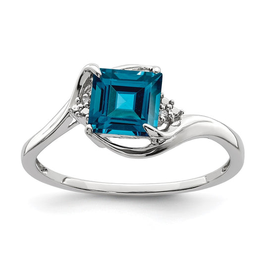 Sterling Silver Rhodium Plated Diamond & London Blue Topaz Ring