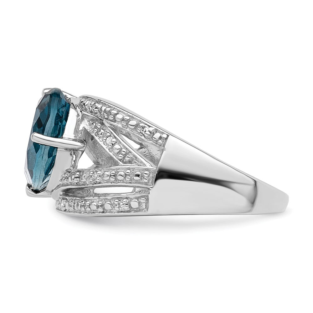 Sterling Silver Rhodium Plated Diamond & London Blue Topaz Ring