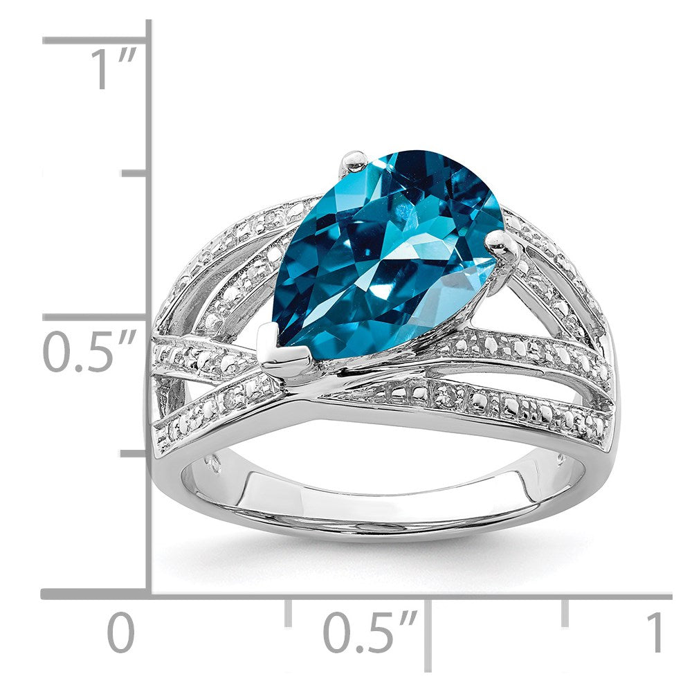 Sterling Silver Rhodium Plated Diamond & London Blue Topaz Ring