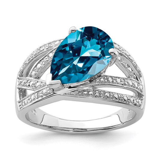 Sterling Silver Rhodium Plated Diamond & London Blue Topaz Ring