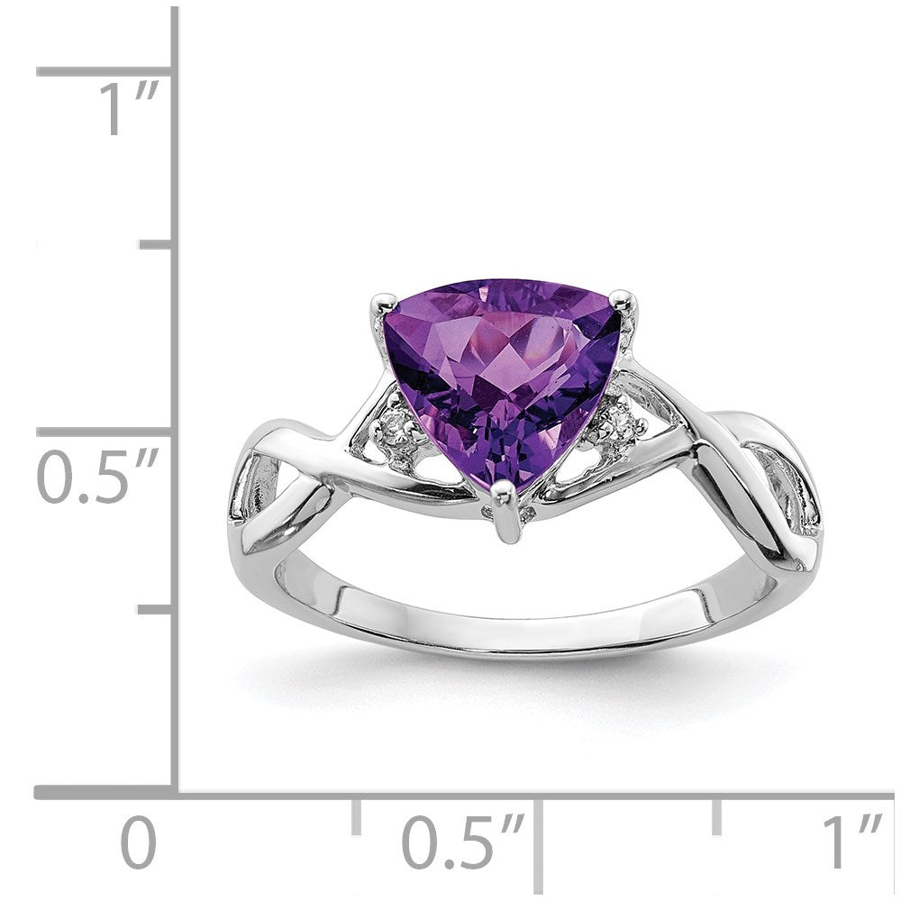 Sterling Silver Rhodium Plated Amethyst White Topaz Trillion Ring