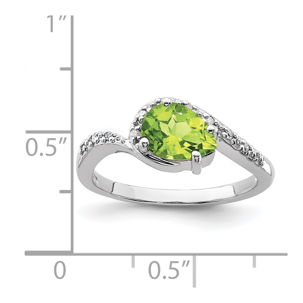 Sterling Silver Rhodium Plated Diamond and Peridot Oval Ring