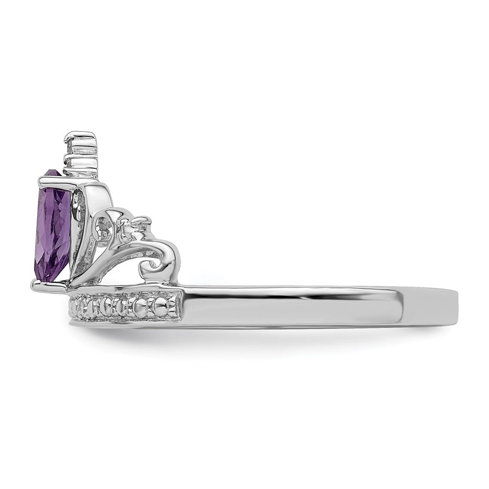 Sterling Silver Rhodium Plated Diamond & Amethyst Teardrop Ring