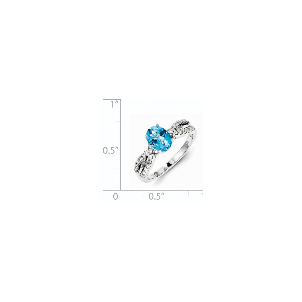 Sterling Silver Rhodium Plated Dia. Light Swiss Blue Topaz Oval Ring