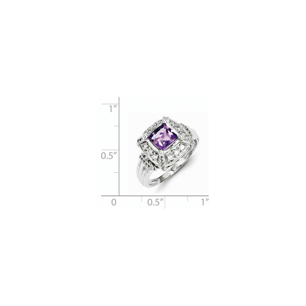 Sterling Silver Diamond and Amethyst Square Ring