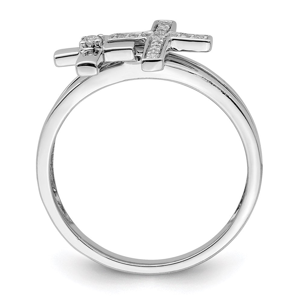 Sterling Silver Rhodium Plated Diamond  Crosses Ring