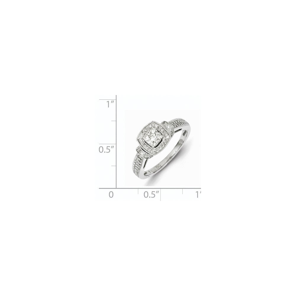 Sterling Silver with White Diamonds Square Ring