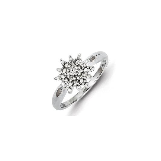 Sterling Silver Rhodium Plated Diamond Flowers Ring