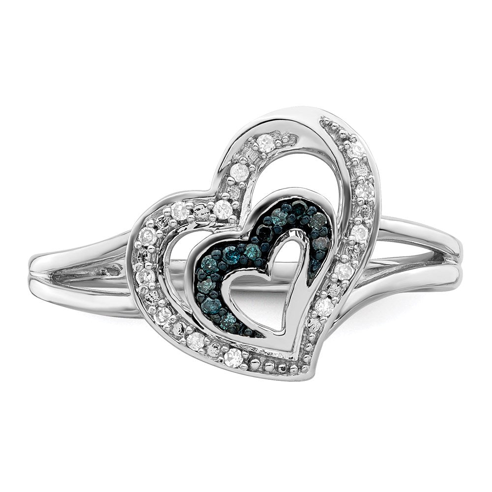 White Night Sterling Silver Rhodium-plated Blue and White Diamond Heart Ring