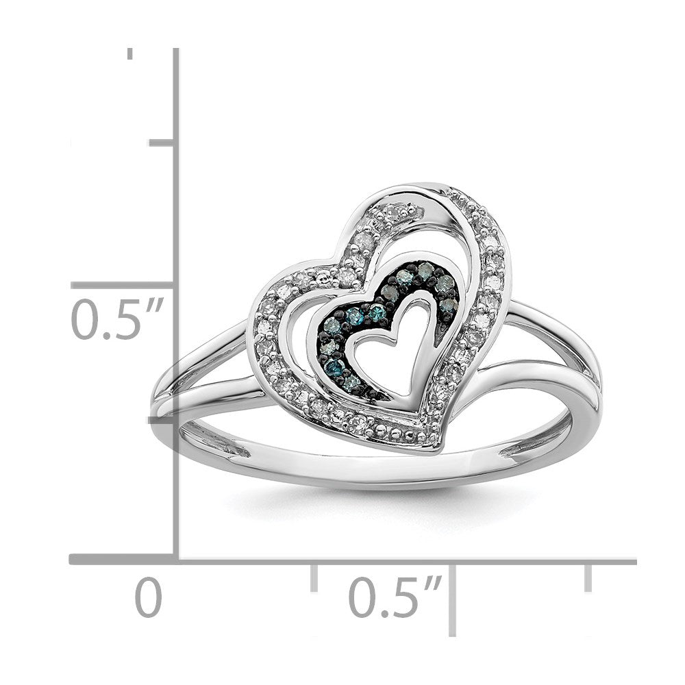 White Night Sterling Silver Rhodium-plated Blue and White Diamond Heart Ring