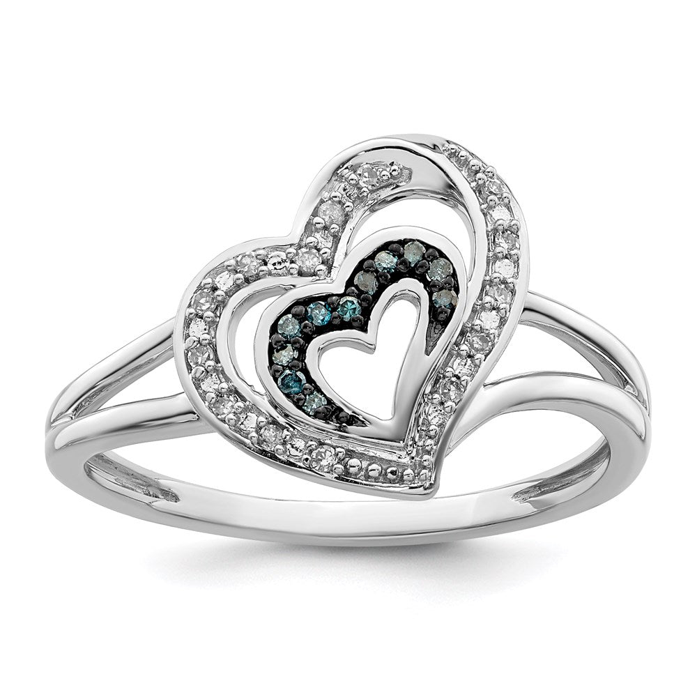 White Night Sterling Silver Rhodium-plated Blue and White Diamond Heart Ring