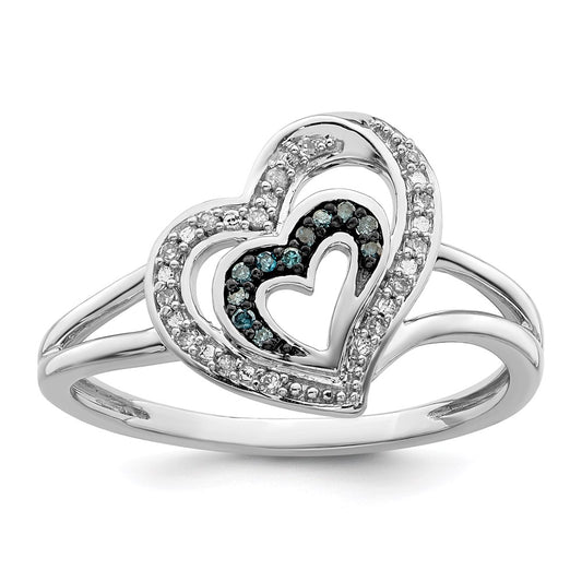 White Night Sterling Silver Rhodium-plated Blue and White Diamond Heart Ring