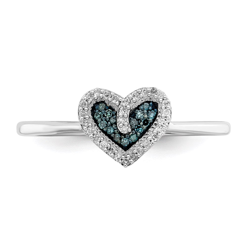 White Night Sterling Silver Rhodium-plated Blue and White Diamond Heart Ring